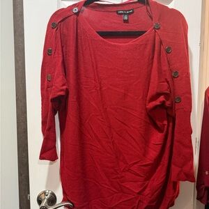 Cable & Gauge Red Button-Accent Knit Sweater